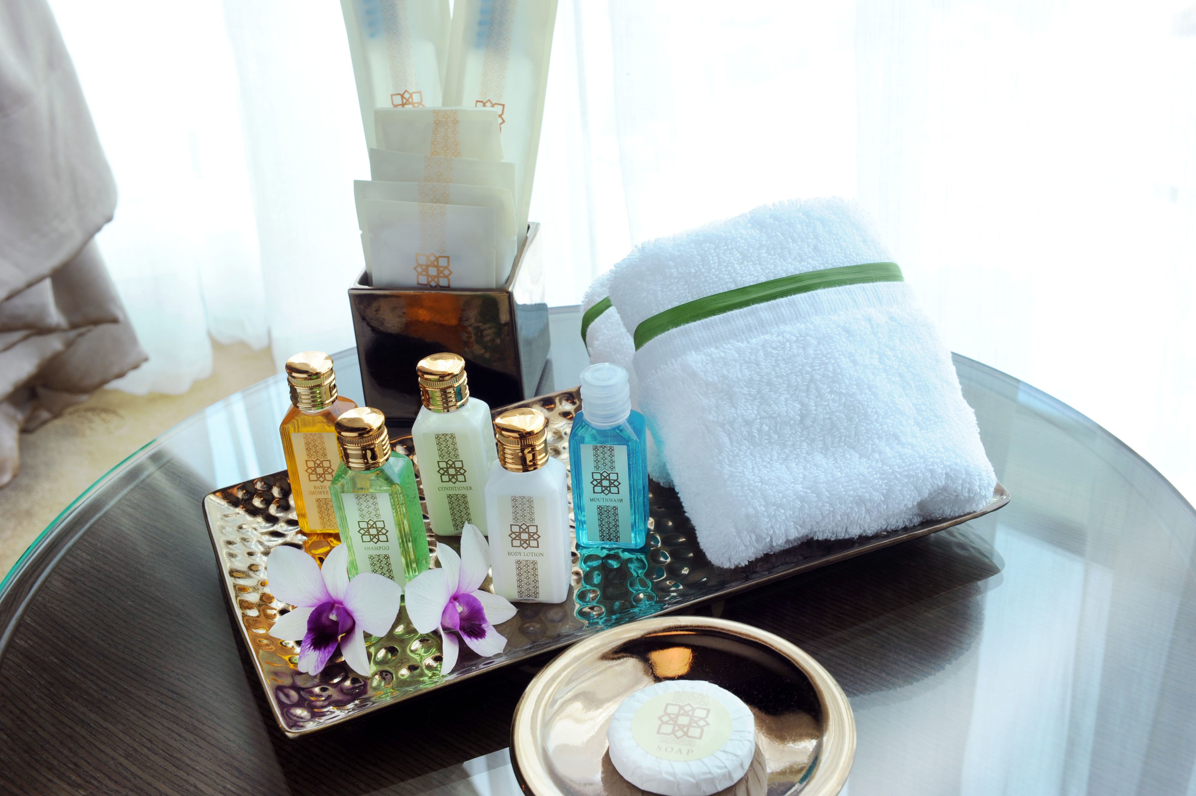 free toiletries, hair dryer, bathrobes, slippers