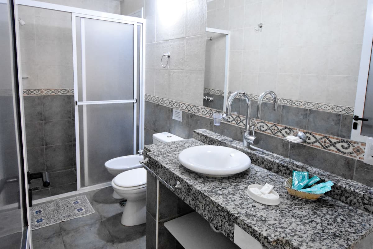 shower, rainfall showerhead, free toiletries, hair dryer