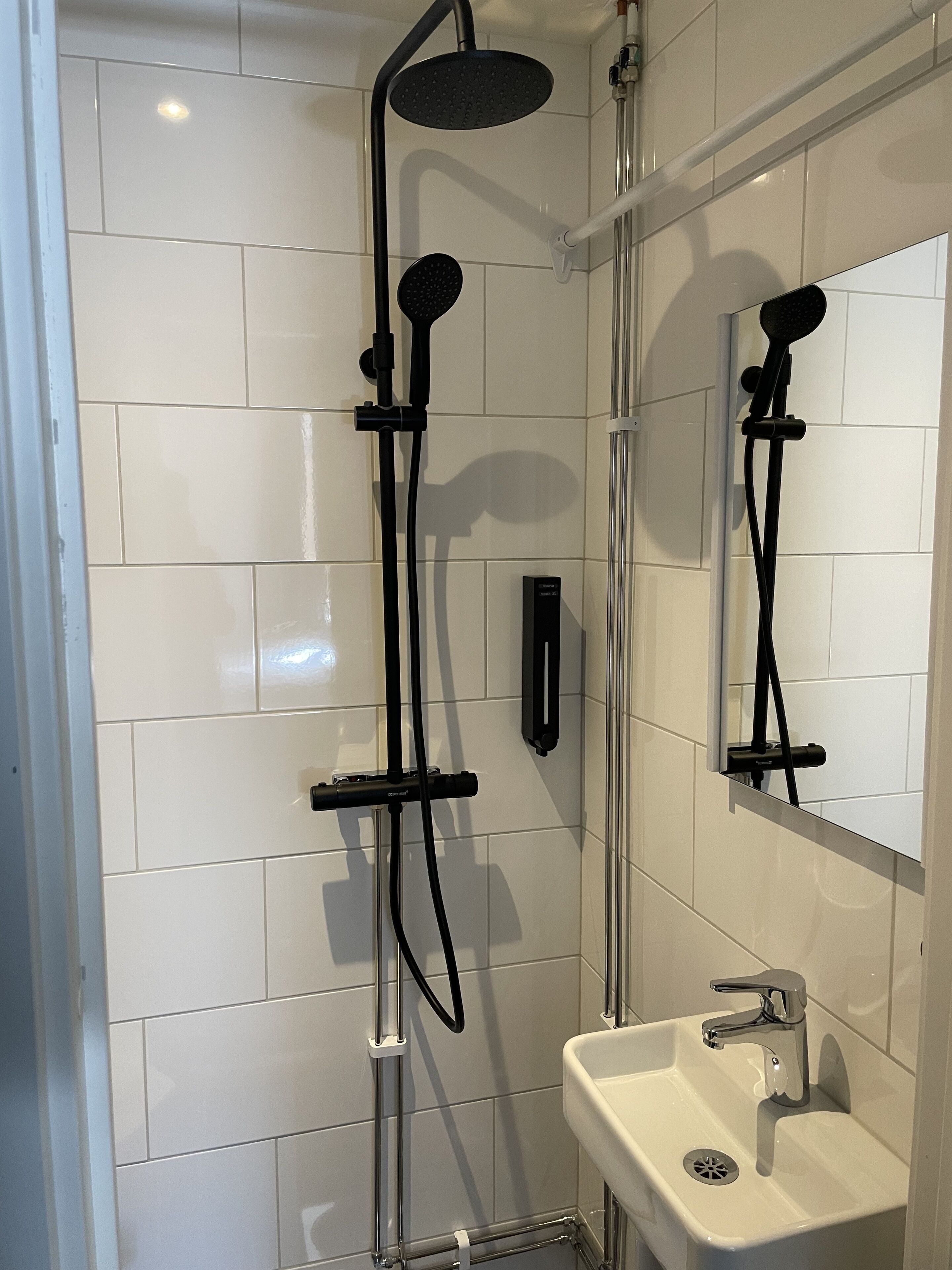 basic double room | bathroom | shower, hair dryer, towels, soap