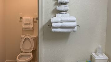 Shower, free toiletries, hair dryer, bathrobes
