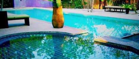 Outdoor pool, pool loungers