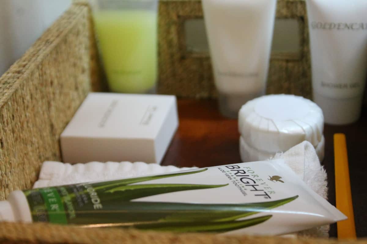 free toiletries, hair dryer, bidet, towels