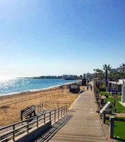 Sun loungers, beach umbrellas