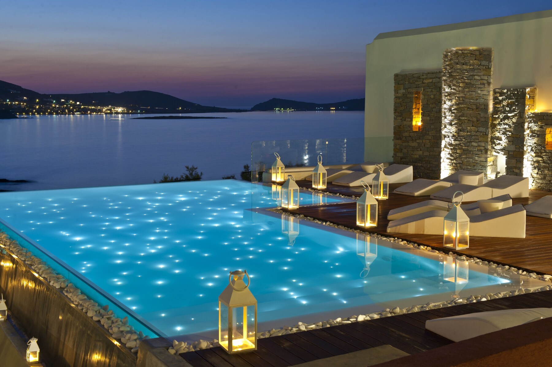 Outdoor pool, pool umbrellas, pool loungers