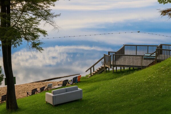 On the beach, sun-loungers, kayaking, rowing