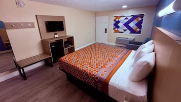 Desk, free WiFi, bed sheets