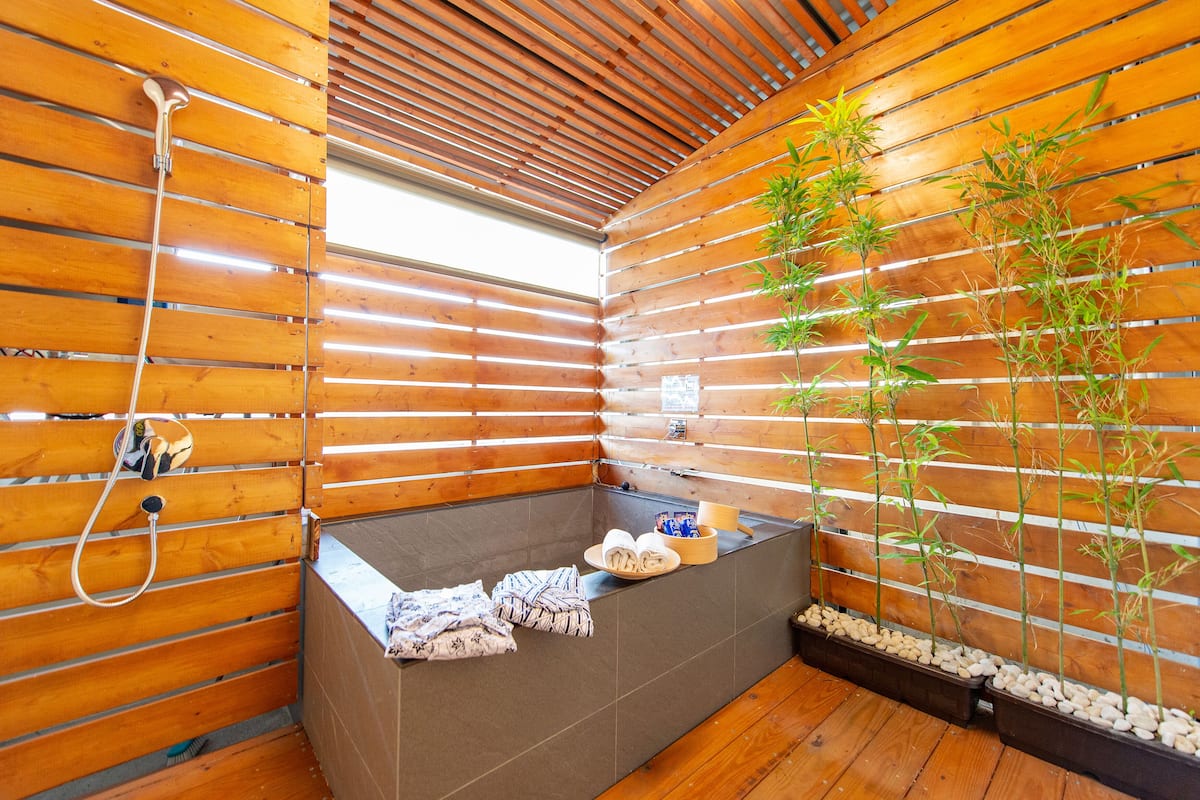 Habitación doble Deluxe | Baño | Amenidades de baño de diseñador, secadora de cabello, pantuflas, bidet