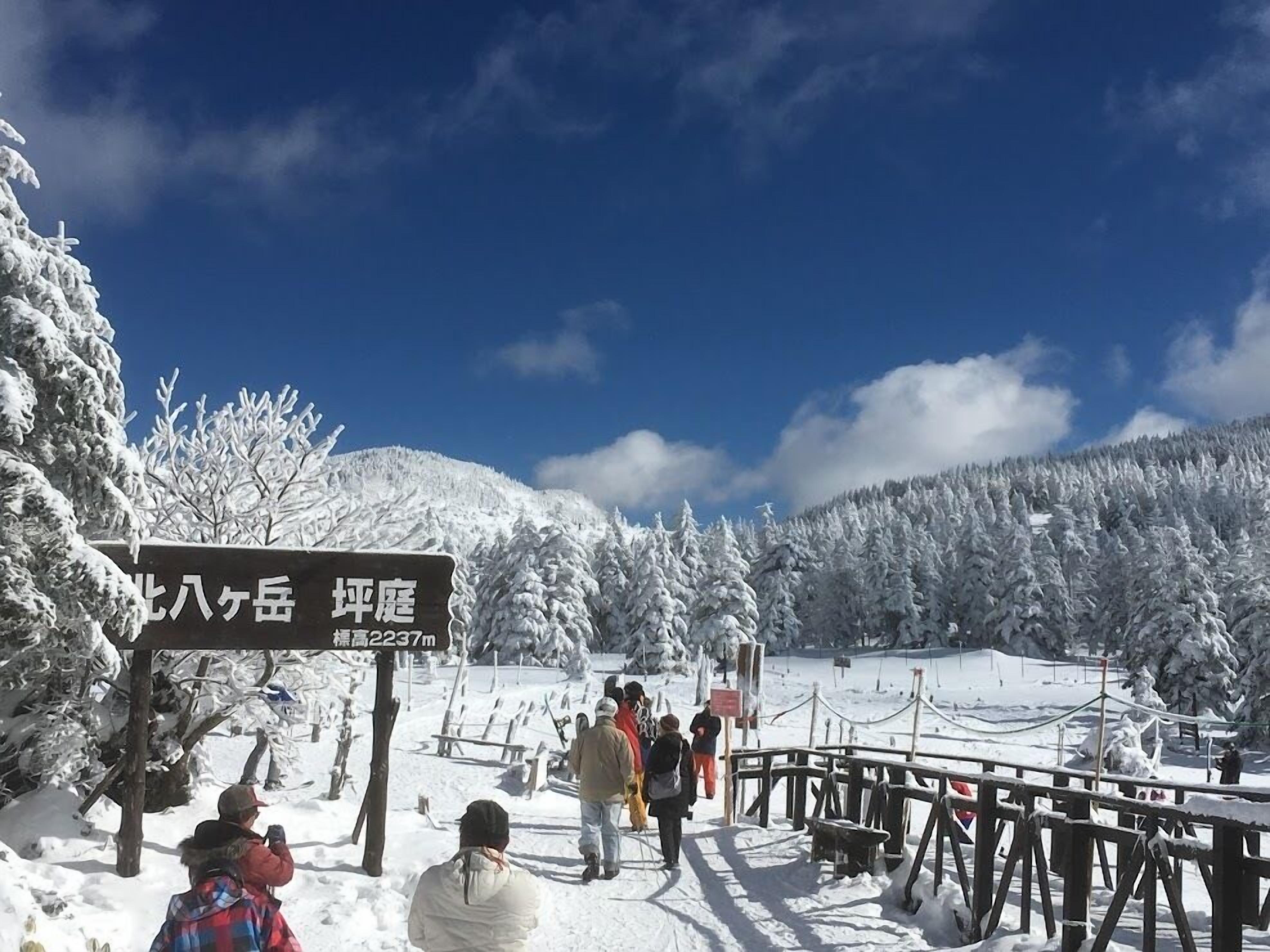 A snowy landscape with a sign indicating a height of 2237m.