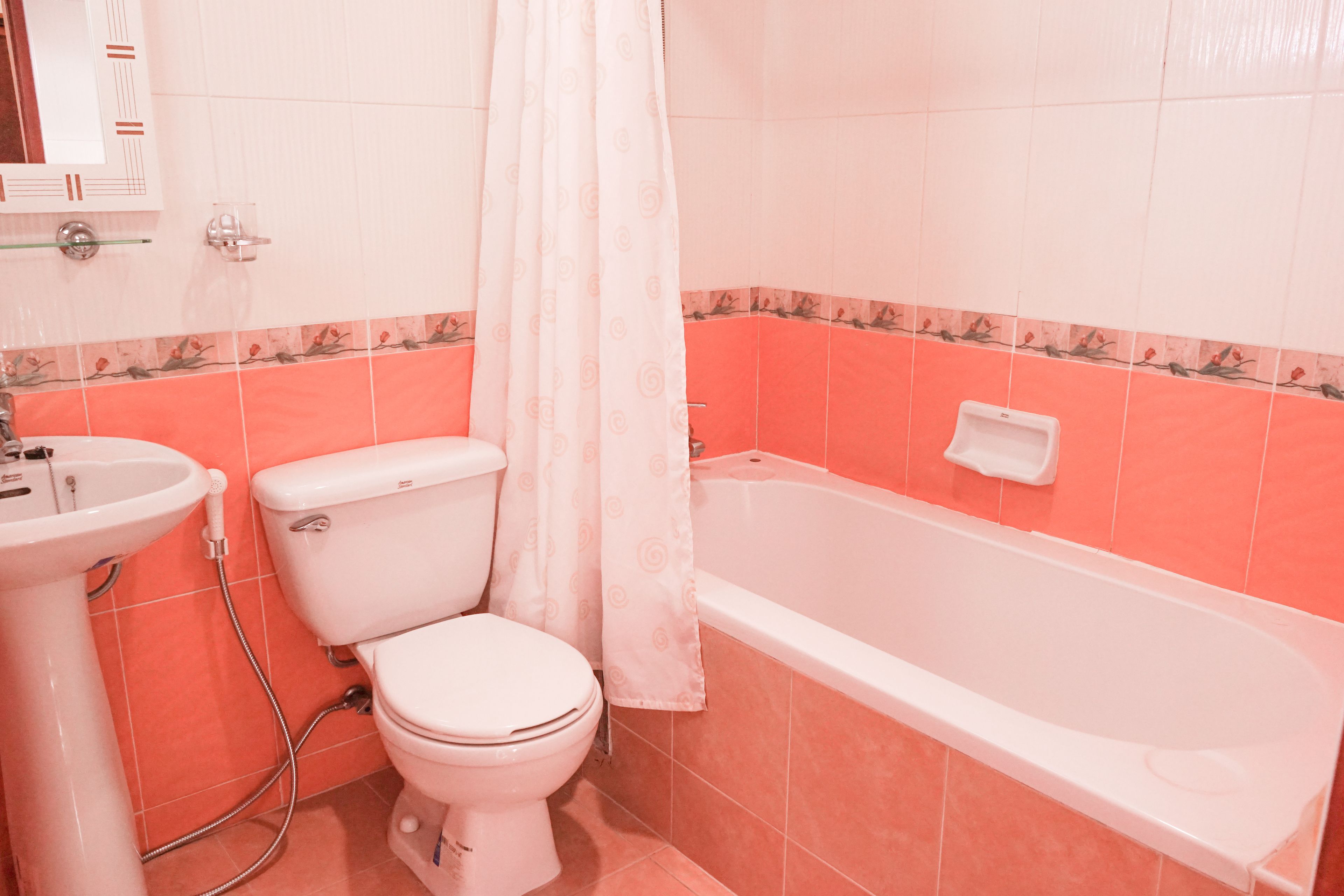 deep-soaking bathtub, free toiletries, hair dryer, towels