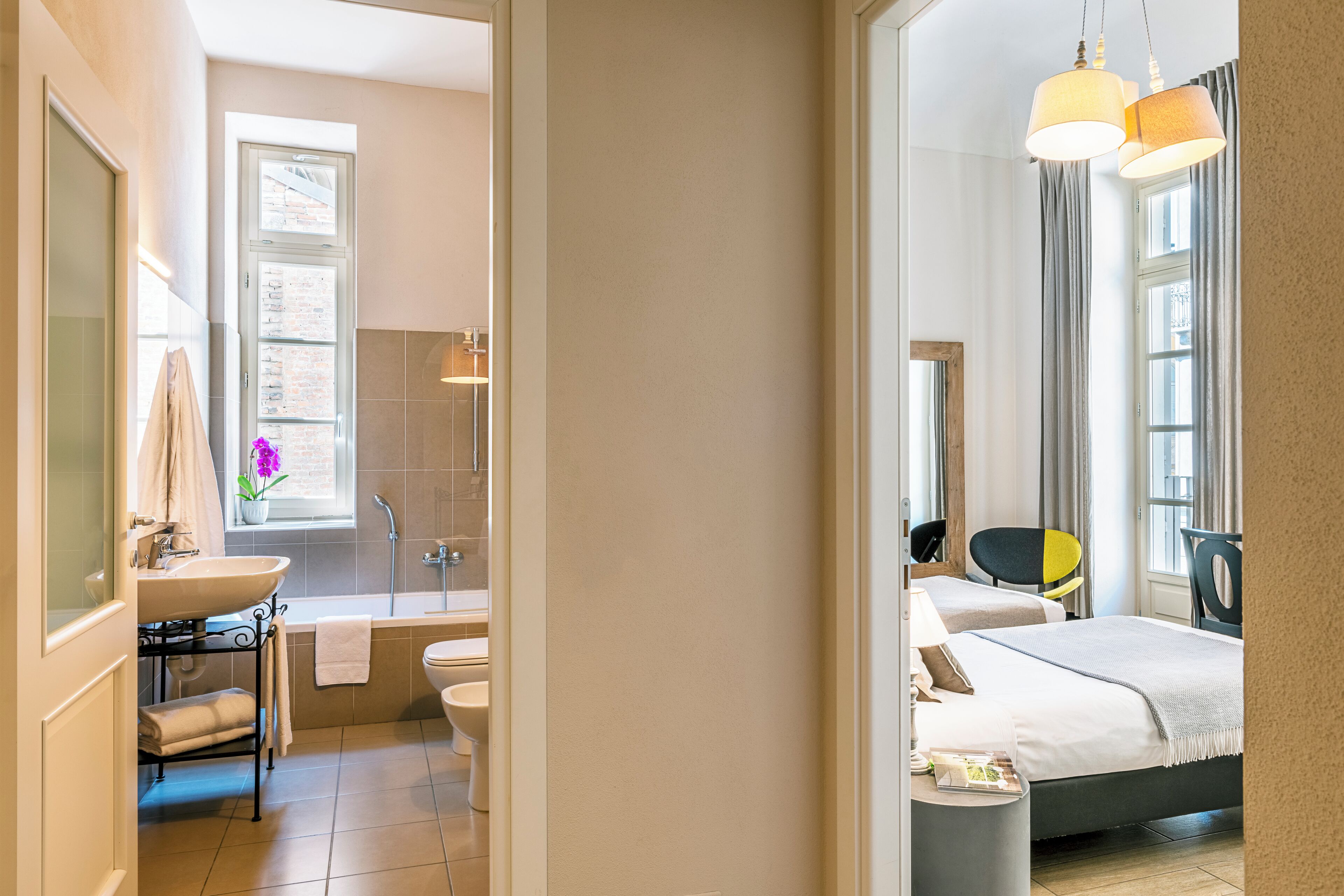 classic double or twin room | bathroom | rainfall showerhead, hair dryer, towels, soap