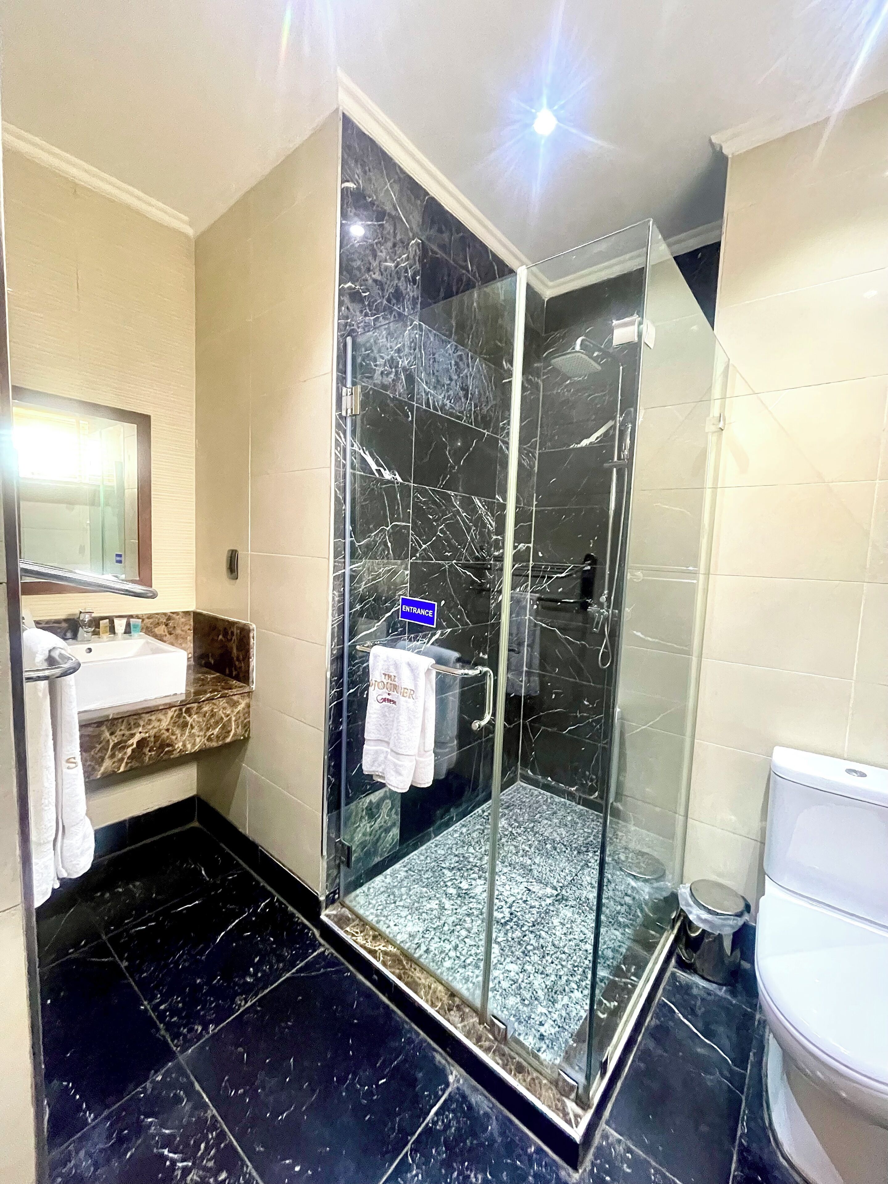 deluxe room | bathroom | shower, free toiletries, towels