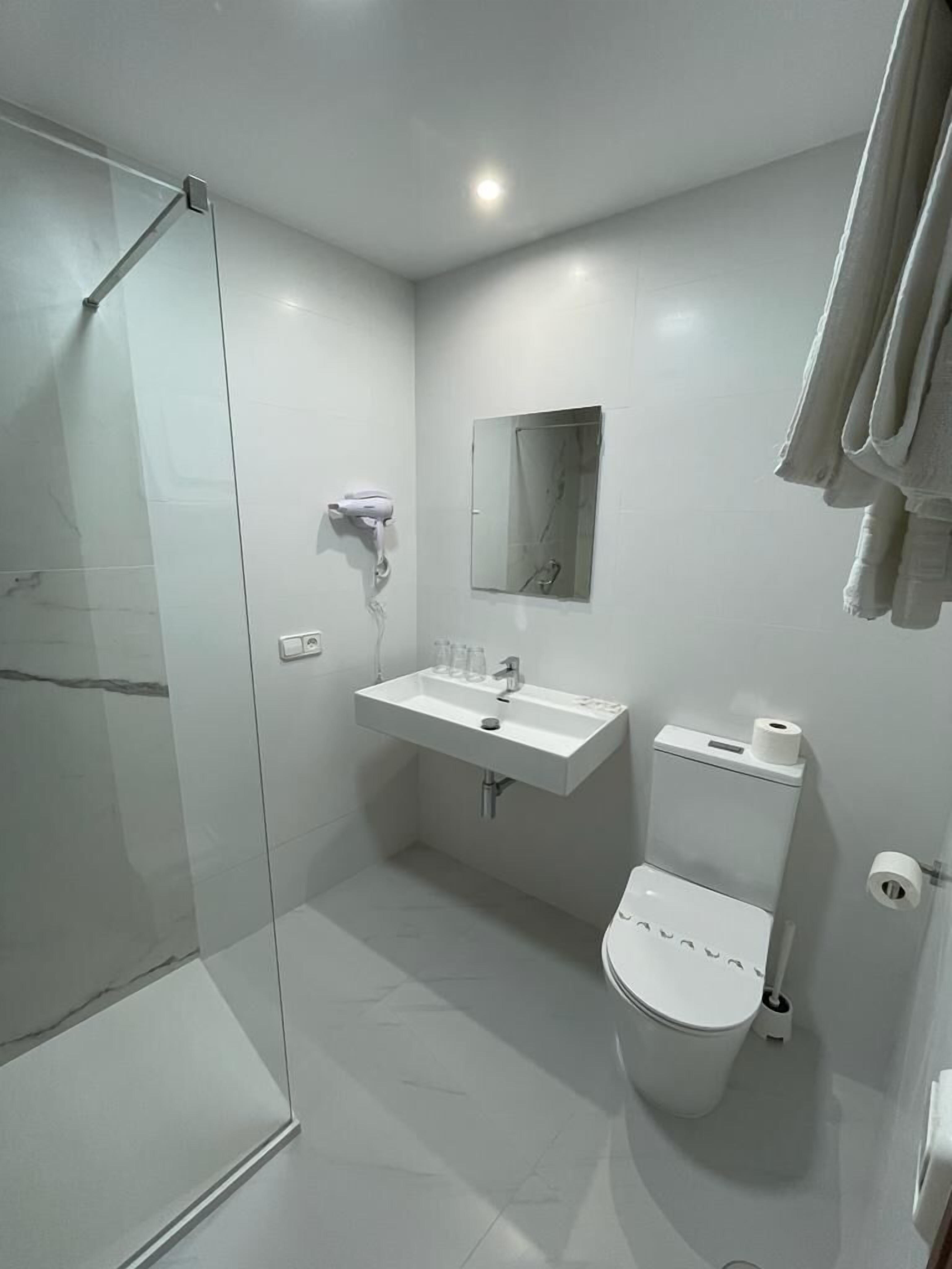 combined shower/bathtub, hair dryer, towels