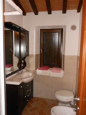 Shower, free toiletries, hair dryer, bathrobes