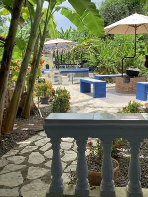 Outdoor pool, pool umbrellas