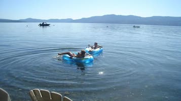 On the beach, kayaking