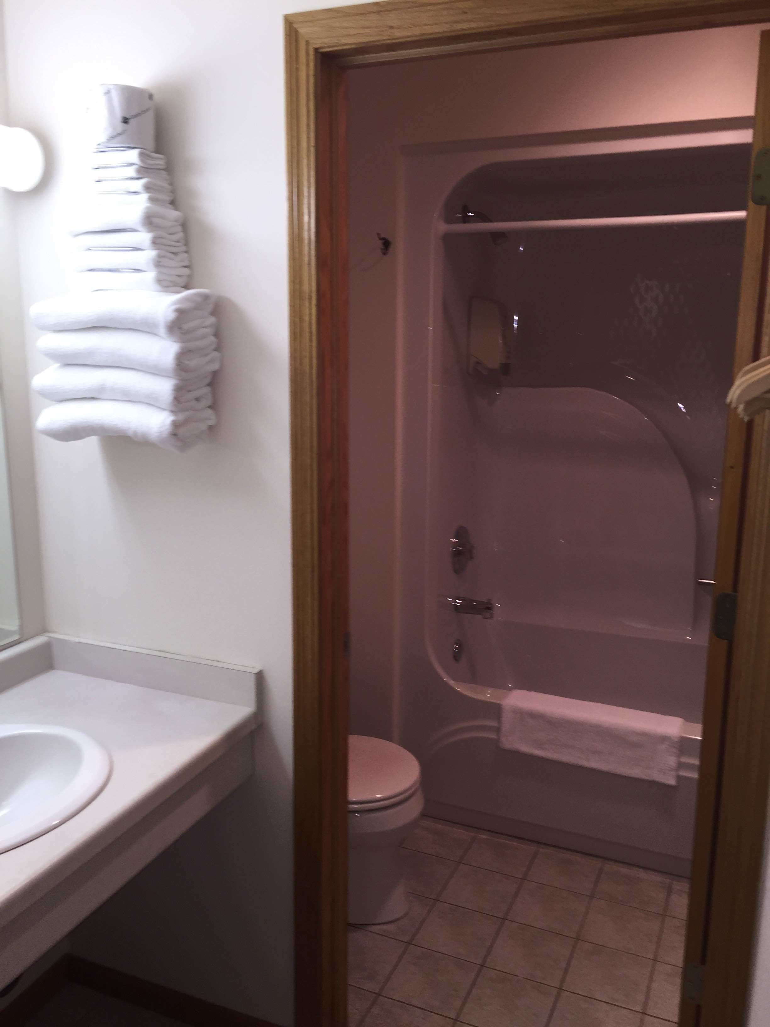 Un baño con inodoro, lavamanos e inodoro de ducha.