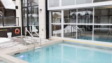 Indoor pool, outdoor pool, pool loungers