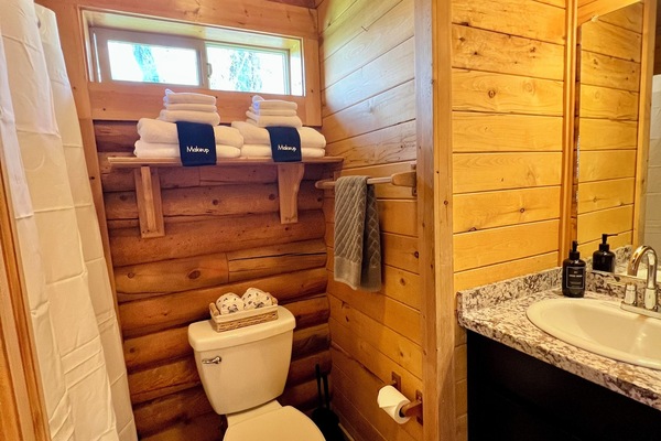 Familie huisje | Badkamer | Gratis toiletartikelen, een haardroger, handdoeken, zeep