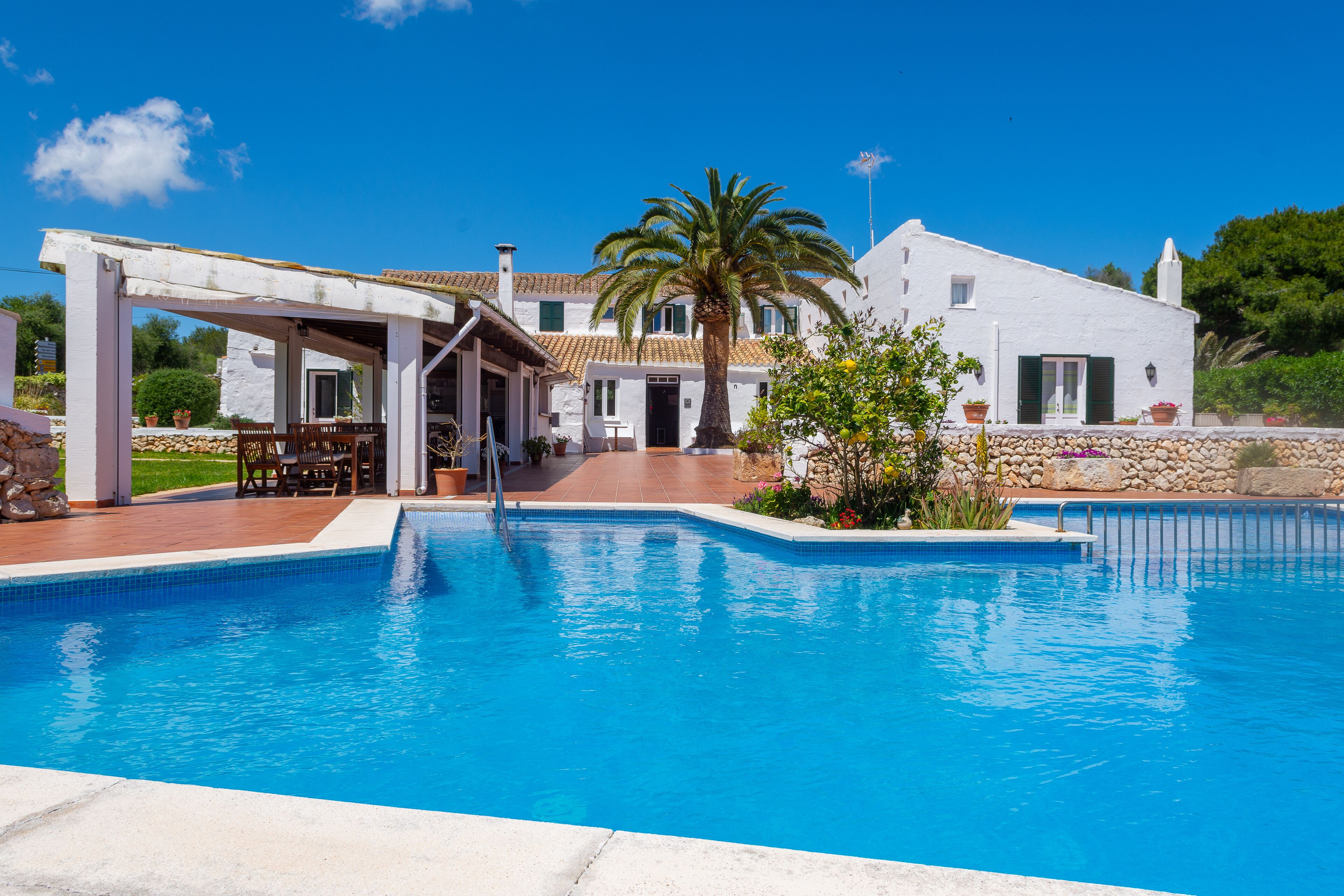 outdoor pool, pool loungers