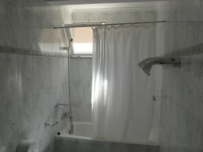 Bathtub, hair dryer, bidet, towels