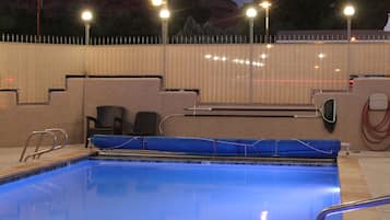 Seasonal outdoor pool, open 9 AM to 10 PM, pool loungers