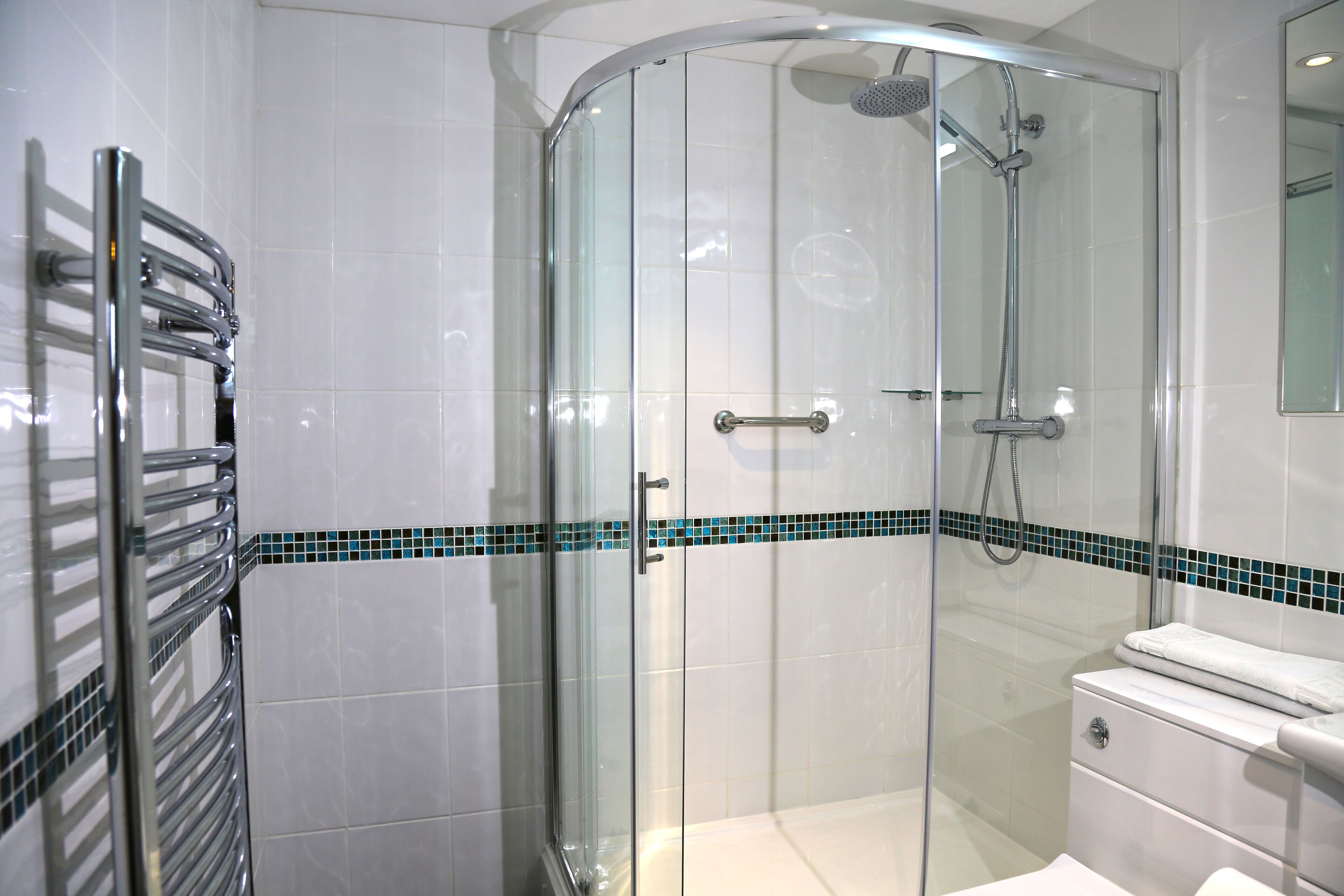 superior double room | bathroom | shower, hydromassage showerhead, free toiletries, hair dryer
