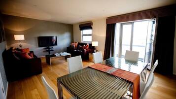 42-inch flat-screen TV with satellite channels, plasma TV, DVD player