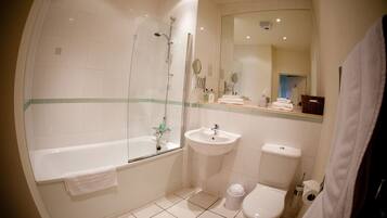 Combined shower/tub, free toiletries, hair dryer, bathrobes
