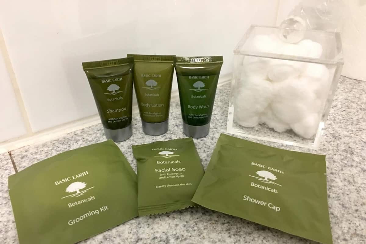 free toiletries, hair dryer, towels