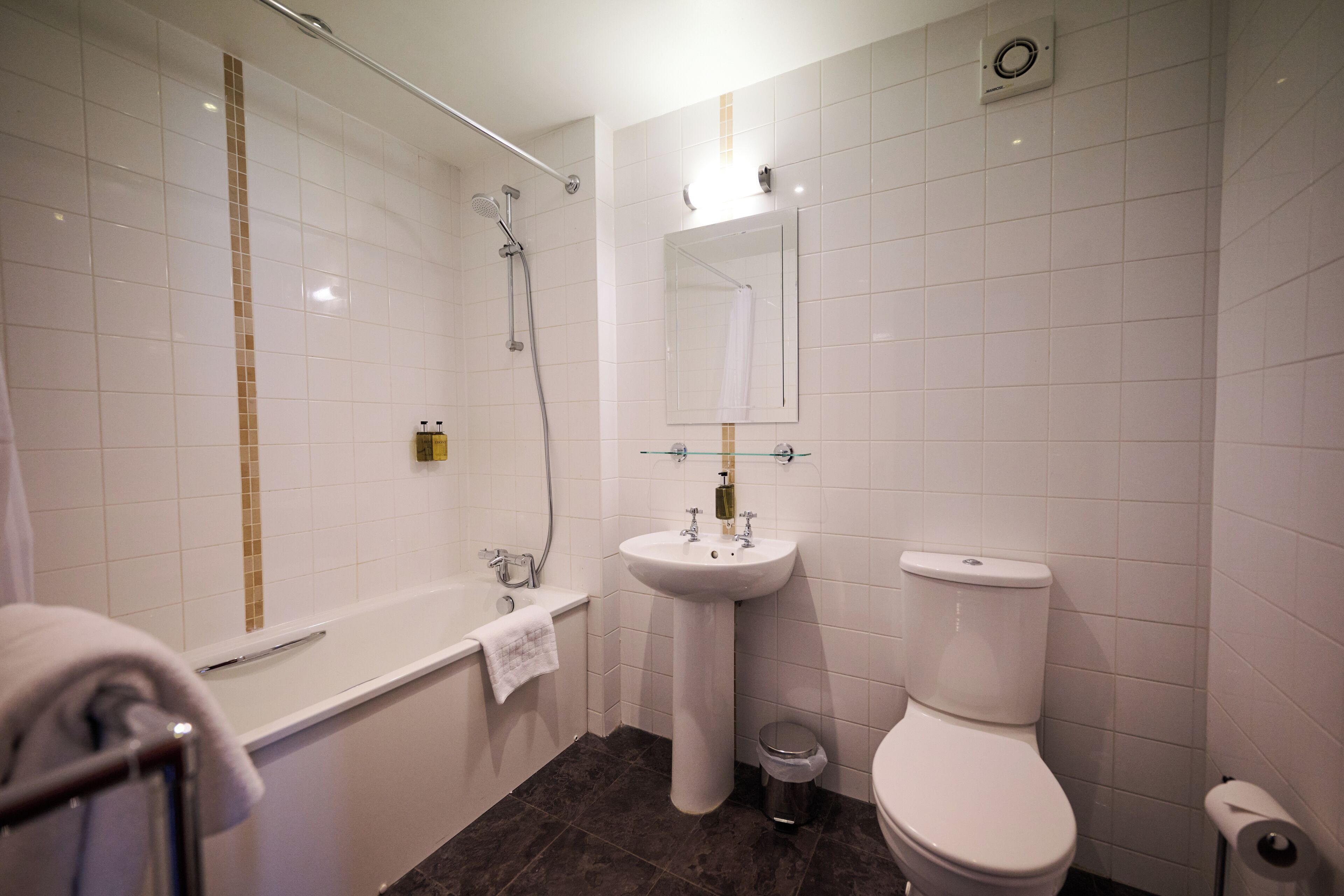 free toiletries, hair dryer, towels