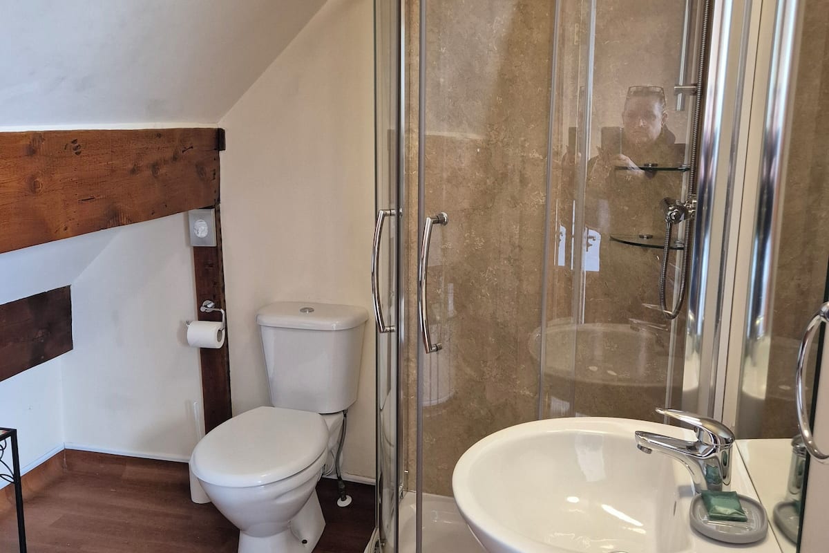comfort double room, 1 king bed | bathroom | shower, free toiletries, hair dryer, towels