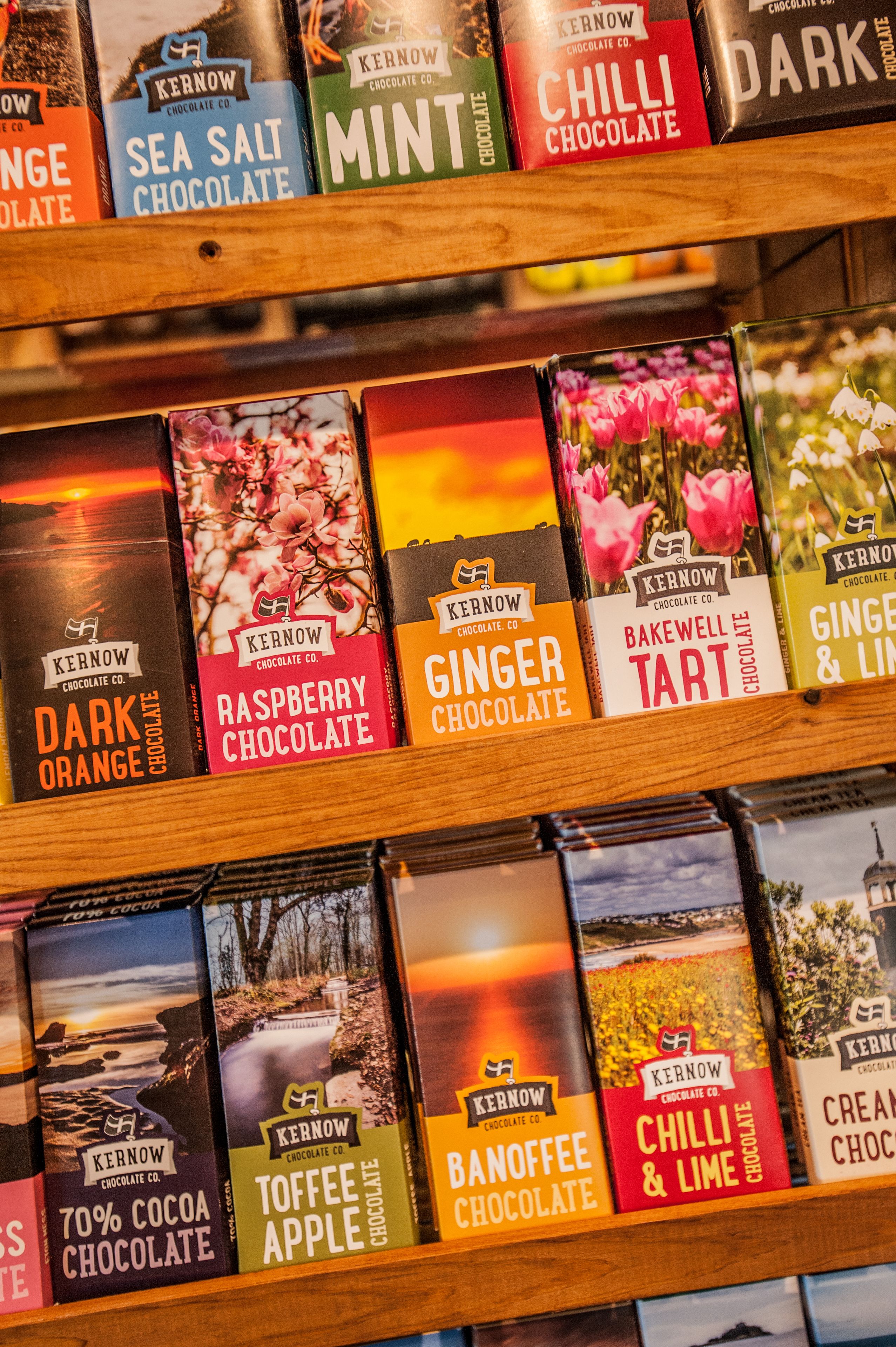 A variety of chocolate bars on display.