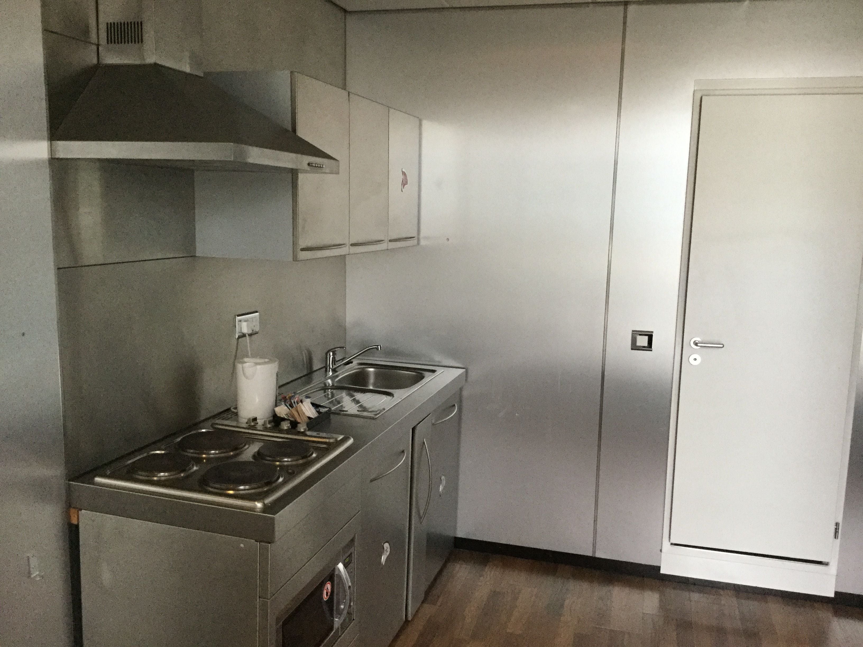 fridge, microwave, electric kettle