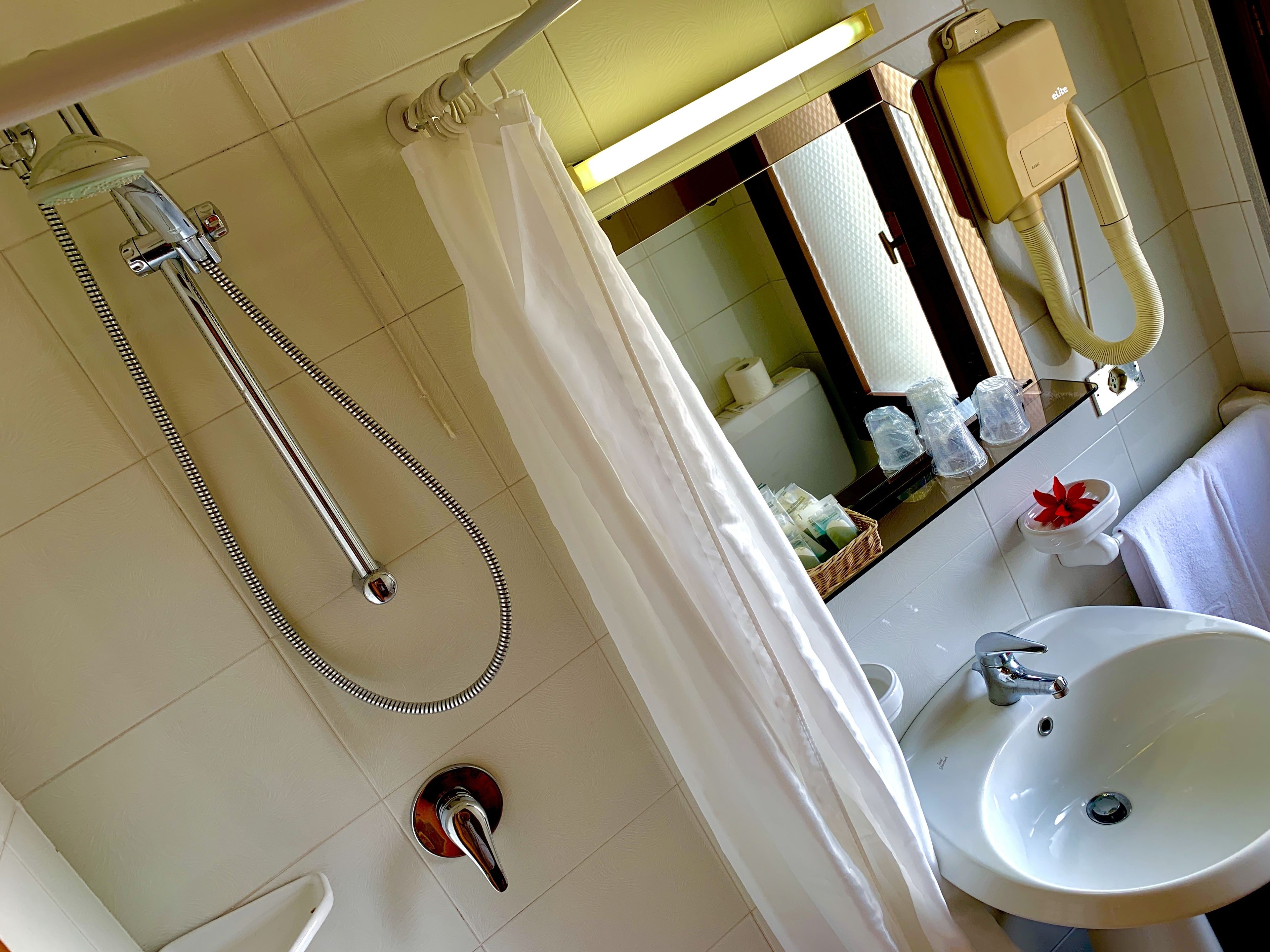 Habitación individual | Baño | Ducha, artículos de higiene personal gratuitos, secador de pelo y bidé