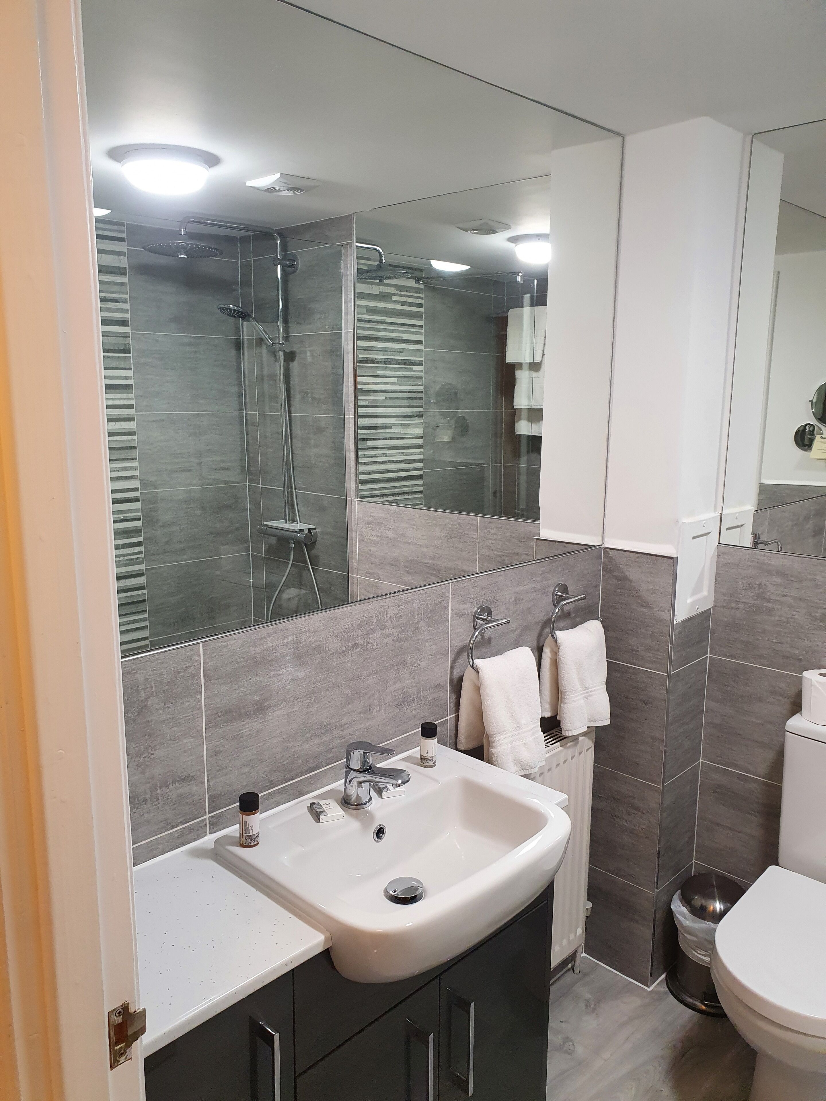 king bed/ twin room | bathroom | shower, free toiletries, hair dryer, towels