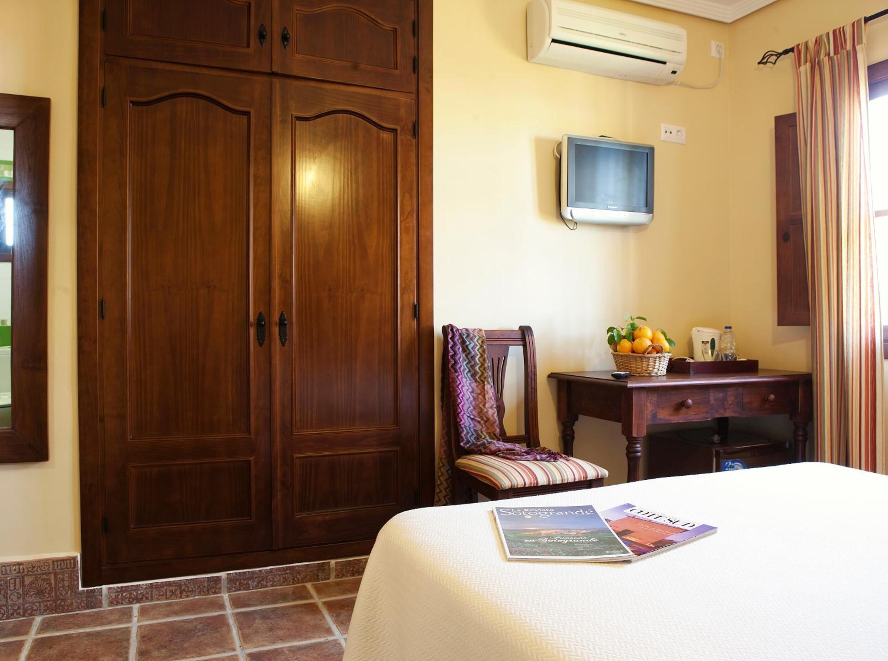 desk, blackout curtains, bed sheets