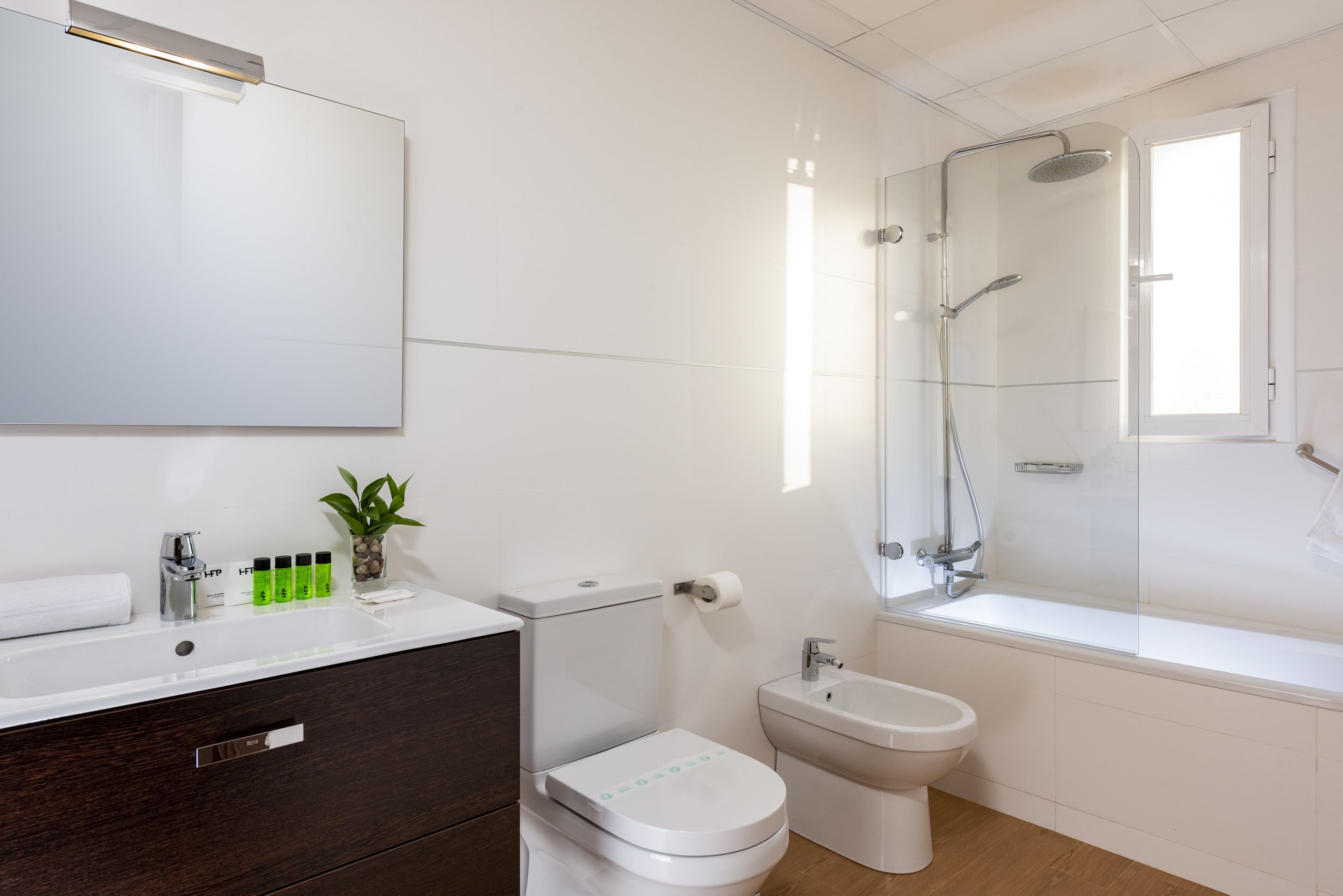 free toiletries, hair dryer, towels