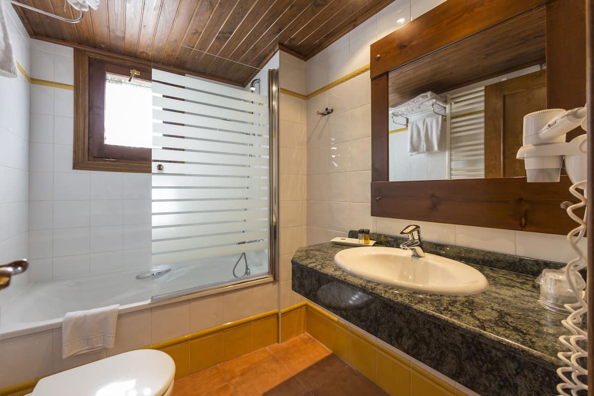 free toiletries, hair dryer, towels