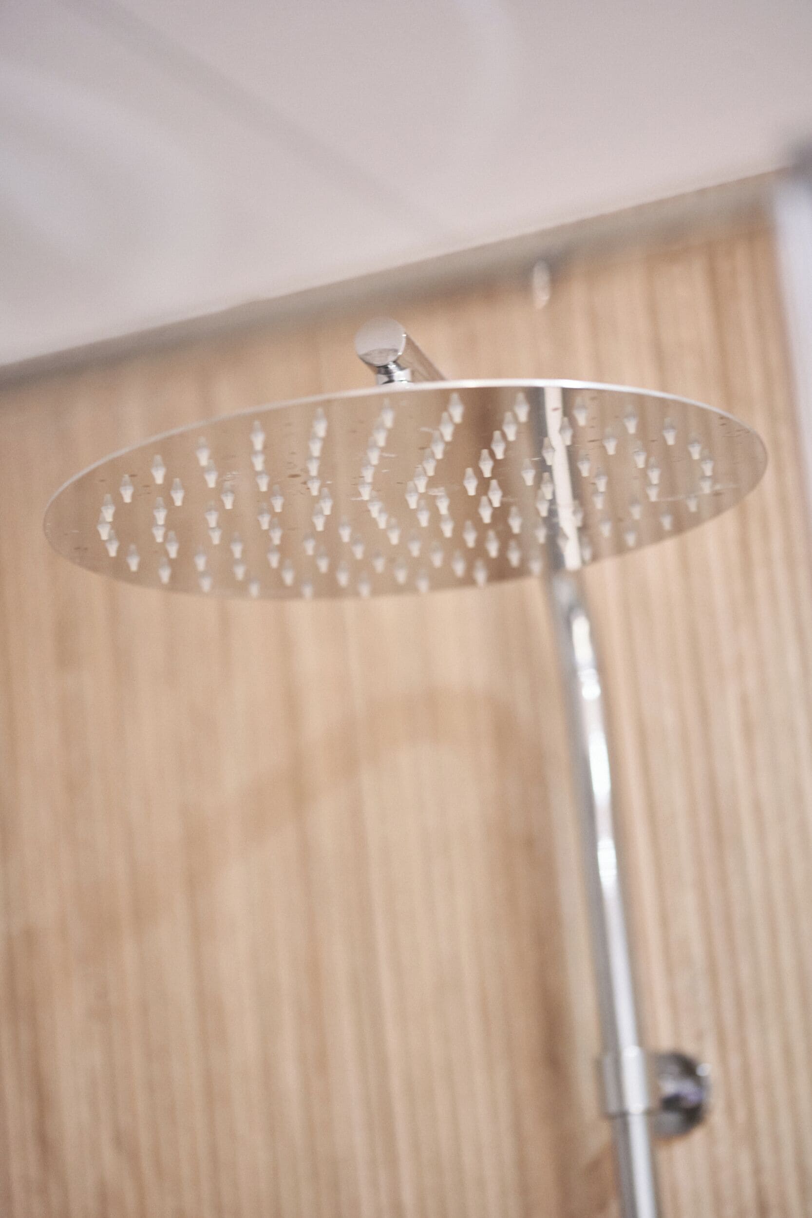 A showerhead with a circular design and multiple nozzles.