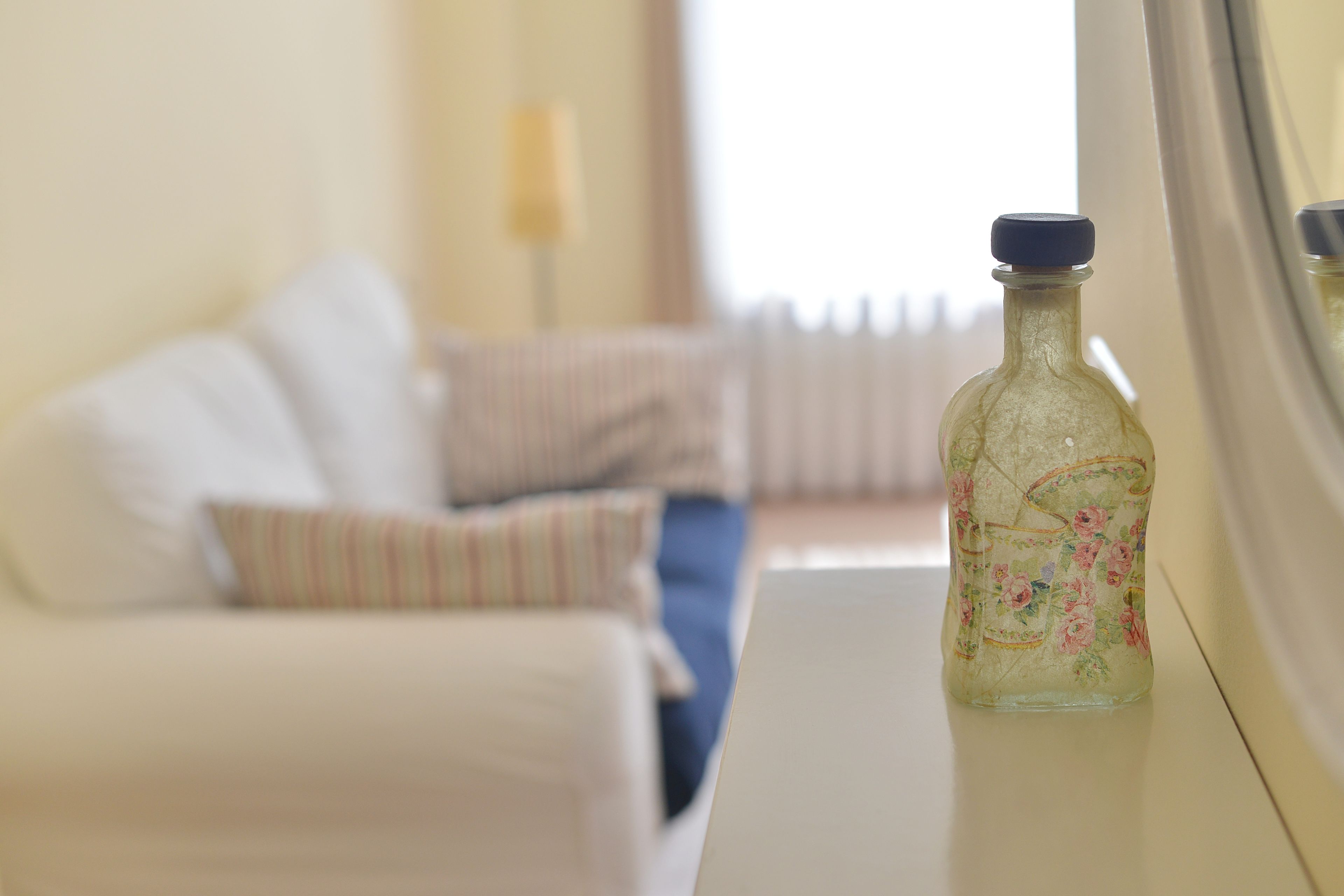 desk, blackout curtains