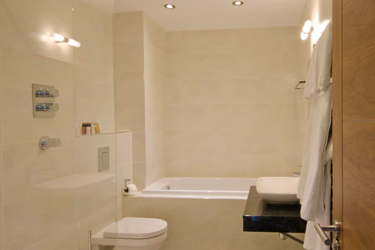 free toiletries, hair dryer, towels