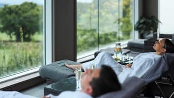Sauna, steam room, body treatments, hot stone massages