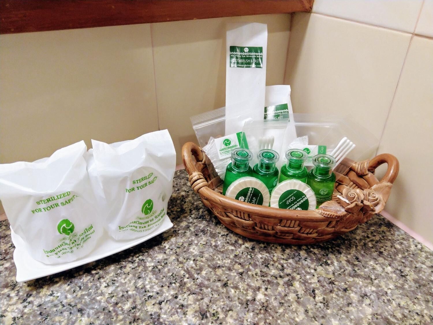 free toiletries, bathrobes, towels