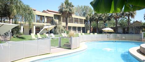 Outdoor pool, pool umbrellas