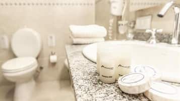 Shower, free toiletries, hair dryer, bidet