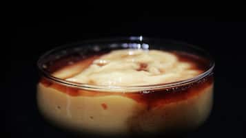 A dessert in a glass bowl.