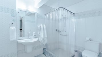 Rainfall showerhead, hair dryer, towels