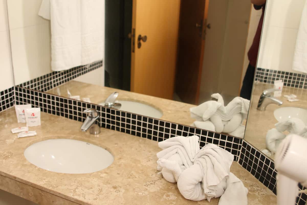 shower, free toiletries, hair dryer, towels