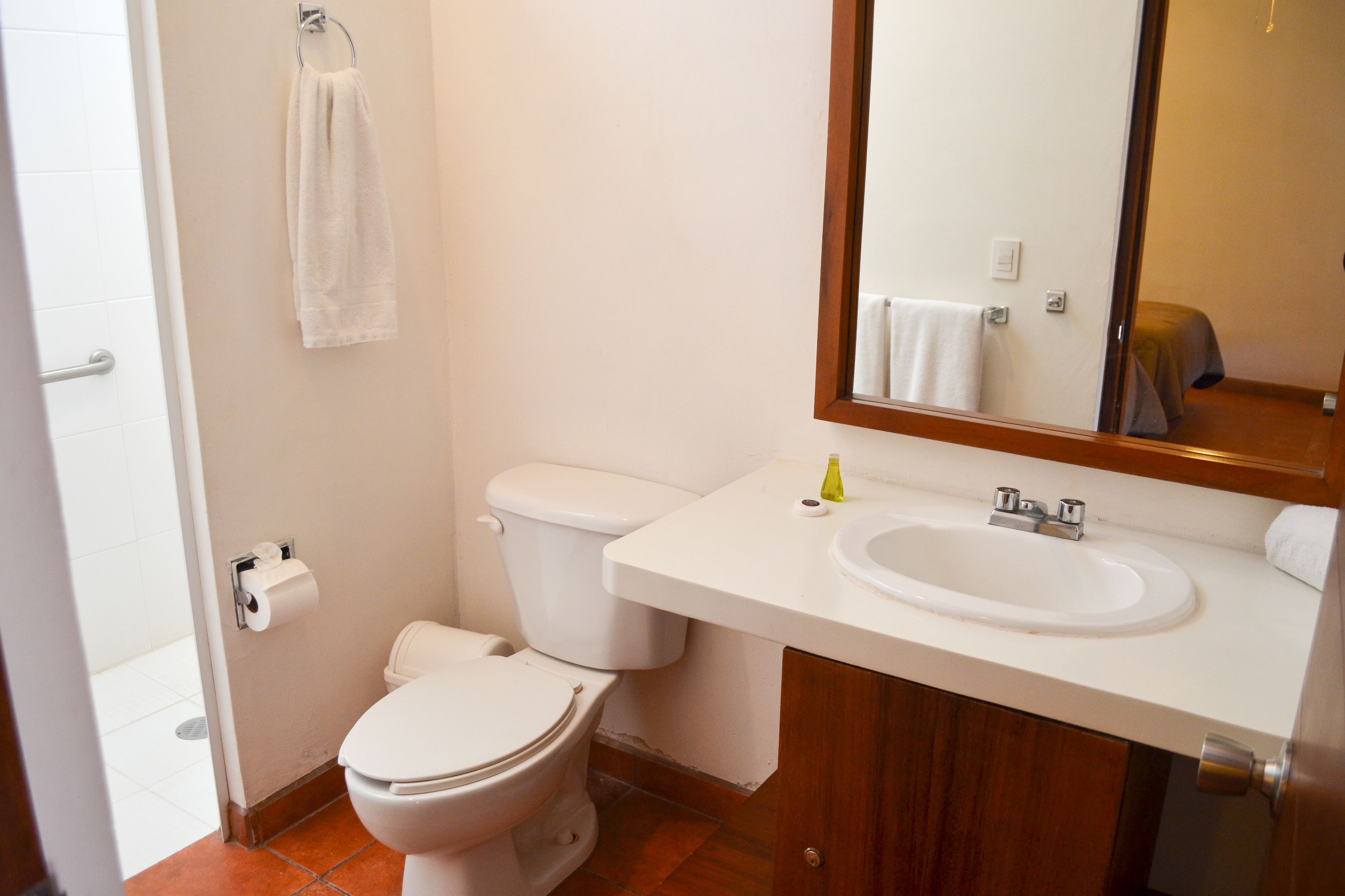 standard double room | bathroom | shower, free toiletries, towels