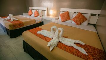 Desk, laptop workspace, free WiFi, bed sheets